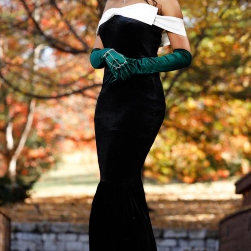 Elegant Black and White Off-Shoulder Gown